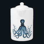 Tetera Octopus kraken playa marina costera océano<br><div class="desc">Un moderno patrón azul de pulpo náutico. Una gama de diseño moderno para decorar su casa, vivero u oficina. Un elegante acento para una cabaña costera o una habitación temática a la playa. ¡Genial para ti mismo o como regalo! De moda, glamour, atrevido. Vea mi tienda para ver más artículos...</div>