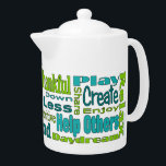 Tetera Palabras Inspiradoras verde azuladas y verdes Tete<br><div class="desc">¡Una taza cubierta de palabras y frases positivas que promueven la paz,  la gratitud,  la felicidad y una actitud positiva! ¡Mug coincidente disponible!</div>