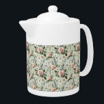 Tetera Patrón Botánico Floral Pastel Vintage<br><div class="desc">Este patrón floral vintage captura la belleza intemporal del ilustracion botánico con un toque suave y romántico. Con delicados rosas de color negro, margaritas blancas, escarabajos y flores silvestres azules, la composición se sitúa en un suave fondo verde que realza el encanto natural de cada flor. La paleta se inclina...</div>
