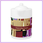 Tetera Patrón de arte abstracto colorido y moderno<br><div class="desc">Decoración colorida de arte abstracto beige y rojo oscuro.</div>