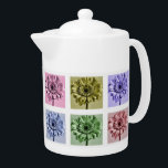Tetera Patrón de arte pop de flores coloridas<br><div class="desc">Estilo de arte pop Gerbera patrón de flores en tonos pastel en tetera.</div>