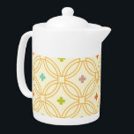 Tetera Patrón de Círculo de Interbloqueo Geométrico Retro<br><div class="desc">Delicadas y femeninas son las palabras que vienen a la mente cuando se observa este clásico patrón de círculo geométrico abstracto y retro en naranja con fondo beige y sus coloridas y hermosas flores de joya tonificadas que es, oh, tan moderno y super lindo también a mediados de siglo. Este...</div>