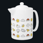 Tetera Patrón de icono del clima bonito<br><div class="desc">Patrón de iconos meteorológicos ilustrados y adorables con nubes,  arcos,  sol y luna sonrientes y estrellas.</div>