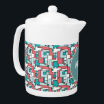 Tetera Patrón de ladrillo retro<br><div class="desc">Juega con el antiguo patrón geométrico de ladrillo rectangular de los años 60 con los colores populares de hoy en día en verdes mutados y ladrillo- Elegante y de moda,  para ese aspecto de Moda total</div>