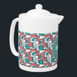 Tetera Patrón de ladrillo retro<br><div class="desc">Juega con el antiguo patrón geométrico de ladrillo rectangular de los años 60 con los colores populares de hoy en día en verdes mutados y ladrillo- Elegante y de moda, para ese aspecto de Moda total</div>