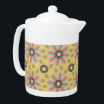 Tetera Patrón de mareas azul y coral de abstracción retro<br><div class="desc">Minimalistas pero lindas son las palabras que vienen a la mente cuando se observa este dulce retro abstracto azul y brillantes mareas de coral sobre un fondo amarillo en medio de una rociada de hojas verdes que repiten patrón. Oh tan adorable y super dulce también. Este clásico y abstracto patrón...</div>