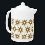 Tetera Patrón de Starburst Gold Moderno de Mediados del S<br><div class="desc">Diseño de inspiración moderna de mediados del siglo XX con estallidos de oro retro en un fondo blanco. Diseño sencillo y moderno. Crea tu propio patrón de personalizado cargando una nueva imagen, o usa el botón "contacta con este diseñador" para obtener ayuda. Para crear su propio diseño con patrones: 1....</div>