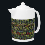 Tetera Patrón floral de las flores de la época de William<br><div class="desc">William Morris Vintage Flowers Floral Pattern Teapot - La imagen que decora este producto fue diseñada por John Dearle (1859-1932) para Morris & Co. Dearle fue un talentoso diseñador que comenzó como aprendiz bajo William Morris (1834-1896) y posteriormente rosa al puesto de jefe diseñadora de tejas en Morris & Co....</div>
