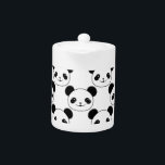 Tetera Patrón Kawaii Panda En Blanco Y Negro<br><div class="desc">Un lindo oso panda al estilo personalizado. Diseño original de patrones kawaii.</div>