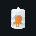 Tetera Patrón Octopus Y Ondas Azules naranjas<br><div class="desc">Un lindo personalizado de pulpo y un patrón de olas azules. Diseño con textura aplicada a la imagen. La idea de la decoración para los niños.</div>