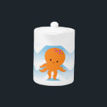 Tetera Patrón Octopus Y Ondas Azules naranjas<br><div class="desc">Un lindo personalizado de pulpo y un patrón de olas azules. Diseño con textura aplicada a la imagen. La idea de la decoración para los niños.</div>