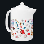 Tetera Patrón temático de Alice in Wonderland<br><div class="desc">Cute Alicia en la tetera con tema de la tierra de las maravillas.</div>