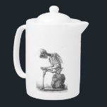 Tetera Pensamiento esquelético del vintage que se sienta<br><div class="desc">El ilustracion elegante, complejo del vintage de un esqueleto que se sienta a partir del siglo XIX, con la sentada exhibida esqueleto lleno en una roca, observándola es pie y un esquema débil de la piel dibujado alrededor de él. Limpiado hasta adorne cualquier artículo de una manera elegante y moderna....</div>