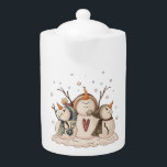 Tetera Primitivo de invierno del Snowman Snowflake Countr<br><div class="desc">Snowman Snowflake Country Primitive Navidades de invierno cocina bebida Tea Pot</div>