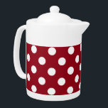 Tetera Puntos de Polka Blanco sobre el rojo Criminson<br><div class="desc">Pos de polka blanco sobre fondo rojo carmesí Patrones de círculos blancos rojos cardenales fondo rojo fondo rojo con puntos blancos círculos blancos sobre fondo rojo rubí</div>