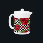 Tetera Red Roses Bouquet Floral Love Rockabilly Checkered<br><div class="desc">Red Roses Bouquet Floral Love Rockabilly and Checkered</div>