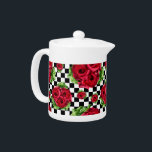 Tetera Red Roses Bouquet Floral Love Rockabilly Checkered<br><div class="desc">Red Roses Bouquet Floral Love Rockabilly and Checkered</div>