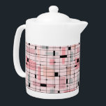 Tetera Retro Red Rosa y Starburts Teapot<br><div class="desc">Esta Retro Red Rosa y Starbursts Teapot es donde el estilo vintage se une a los tiempos modernos. El fondo es rosa claro, con kitsch, cuadrados y rectángulos fuera de kilómetros en gris paloma y tres tonos rosas. Los caprichosos bloques de color están sobredimensionados y trabajados en algunas de las...</div>