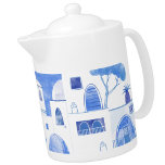 Tetera Santorini Grecia Watercolor Azul Blanco<br><div class="desc">Un moderno cuadro acuático azul y blanco de Oia en la magnífica isla griega de Santorini. Arte original de Nic Squirrell.</div>