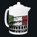 Tetera Silueta romana contemporánea del coliseo<br><div class="desc">Características del este diseño un fondo rayado rojo,  blanco y verde con una silueta romana del coliseo. Este diseño es derechos reservados protegidos y no puede ser copiado o ser redistribuido.</div>
