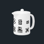 Tetera Símbolos africanos de Adinkra<br><div class="desc">Símbolos africanos de Adinkra. Por Robert Sutherland Rattray,  1927. Patrón blanco y negro. teteras personalizados. Idea de regalo.</div>
