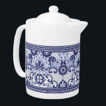 Tetera Talavera azul y blanca Mug Pape de arte popular me<br><div class="desc">El diseño de esta tetera presenta un estilo tradicional de baldosas mexicanas de talavera azul y blanco.</div>