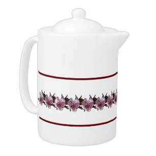 Tetera Tea Pot - Flores de ciruela entre líneas de marrón