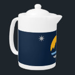 Tetera The New Flag of Reno, Nevada<br><div class="desc">Teapot with the new flag of the city of Reno,  Nevada; a dark blue flag with a yellow sun and blue mountains in the center</div>