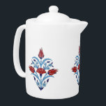 Tetera Tulipanes turcos<br><div class="desc">Tejas de Iznik de Turquía. Diseño tradicional con el ramo de tulipanes en blanco,  azul y rojo</div>