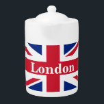Tetera Union Jack London ~ Bandera británica<br><div class="desc">Bandera del Reino Unido de Gran Bretaña e Irlanda del Norte con texto de Londres. Déjalo como está,  texto personalizar,  o deja en blanco.</div>