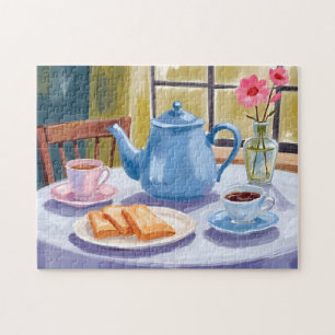 Tetera y tazas azules: un rompecabezas para amante