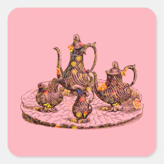 Teteras antiguas en pegatinas decorativos rosas