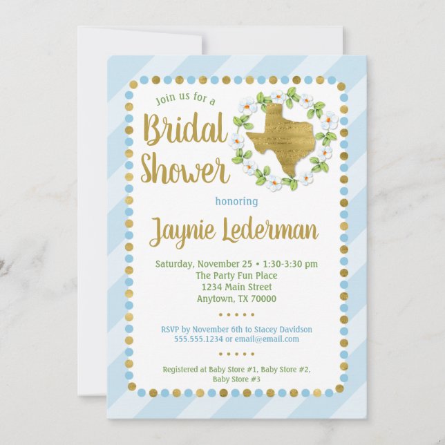 Texas Bridal Shower Invitación Blue Gold (Anverso)