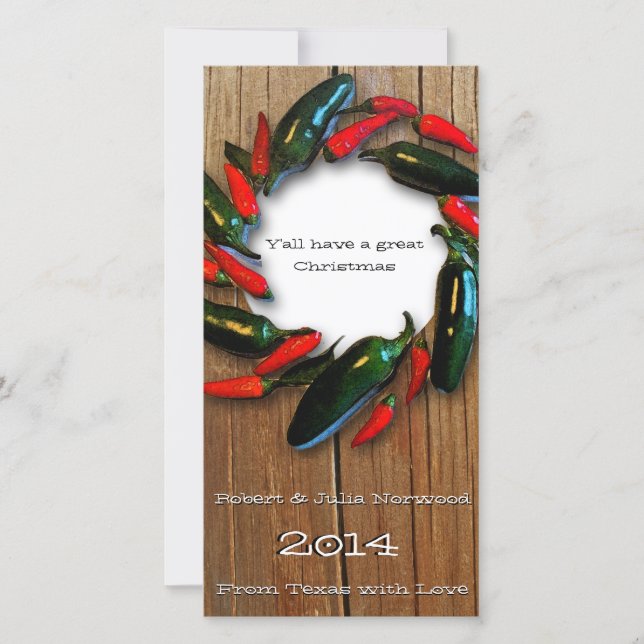 Texas Hot Pepper Wreath Wood Navidad Card (Anverso)