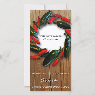 Texas Hot Pepper Wreath Wood Navidad Card