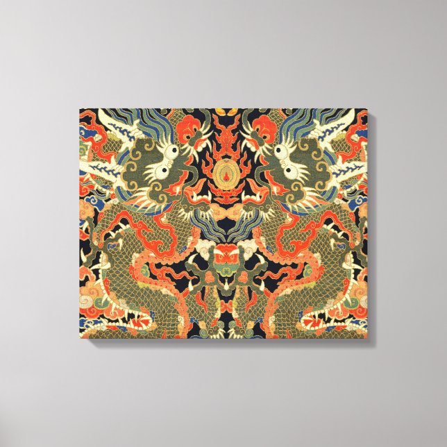 Textil con estampado de dragón chino vintage Arte  (Anverso)