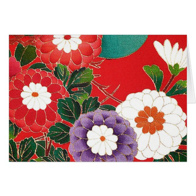 Textil japonés vintage - Dahlias rojas (Anverso (Horizontal))