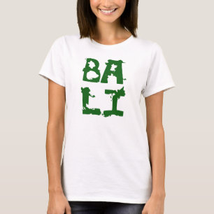 Texto blanco del verde de la camiseta de Bali para