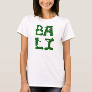 Texto blanco del verde de la camiseta de Bali para