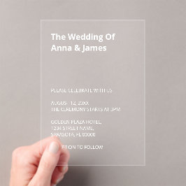 Texto blanco Invitación acrílica Boda moderna