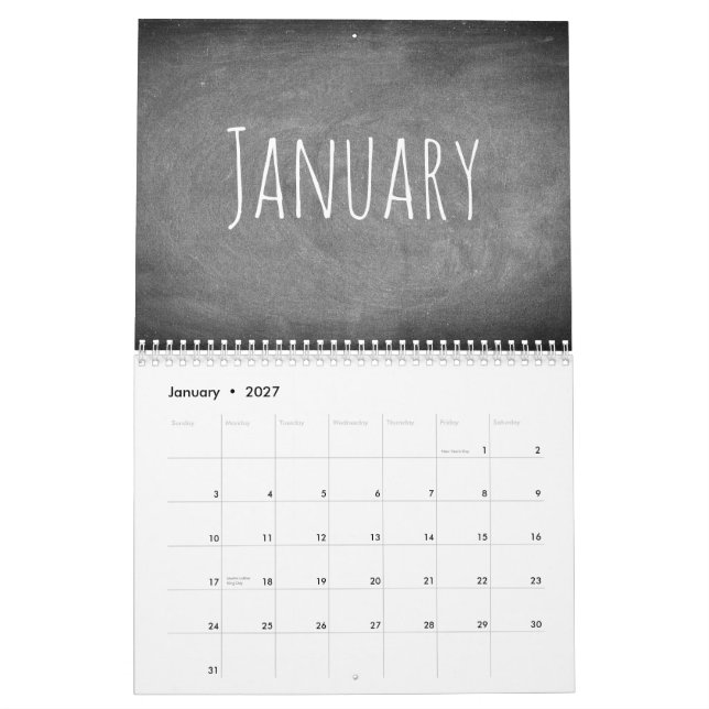 Texto blanco y negro 2017 del calendario de la (Jan 2027)