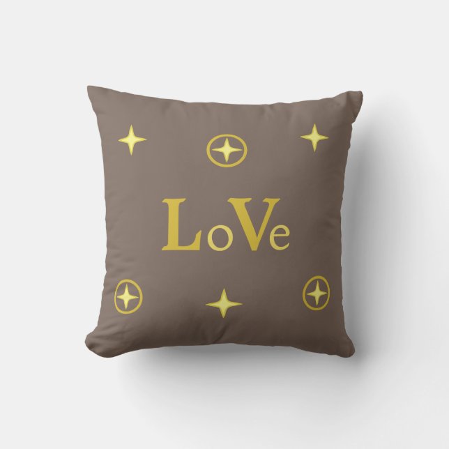 Texto de Amor Dorado y Estrellas en Almohada Marró (Anverso)