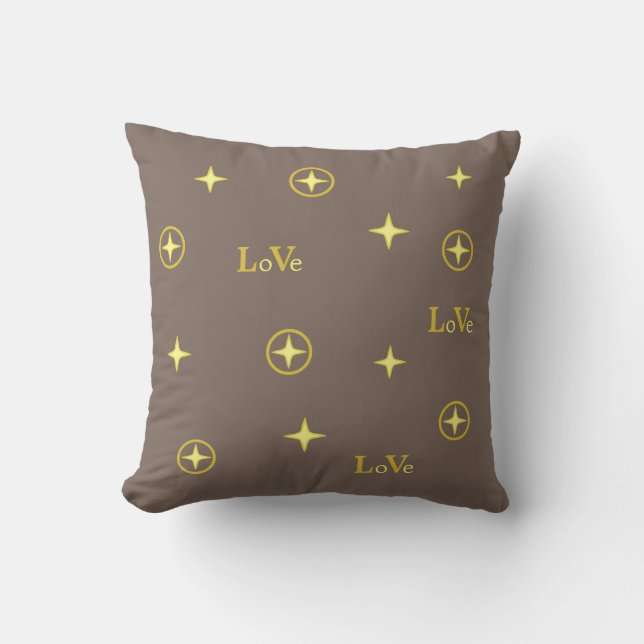 Texto de Amor Dorado y Estrellas en Almohada Marró (Anverso)