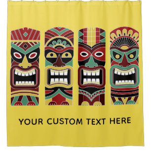 Texto de los tótemes de Tiki y cortina de ducha d