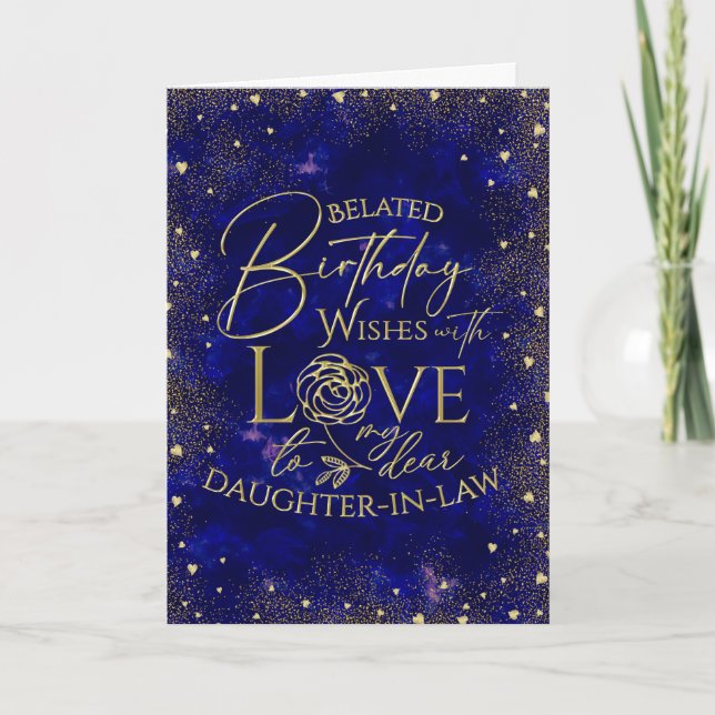 Texto dorado Tarjeta de cumpleaños atrasado para N (Anverso)