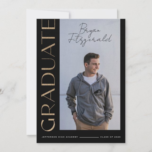 Texto lateral Invitación moderna en negro y oro gr (Anverso)