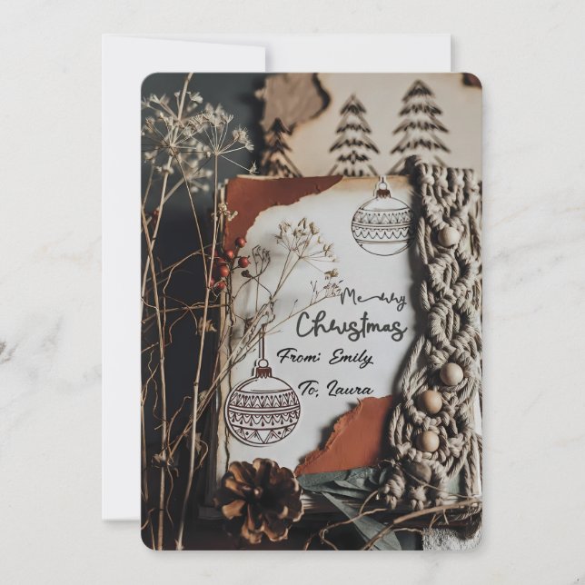Texto personalizado de Navidad en macramé rústico  (Anverso)