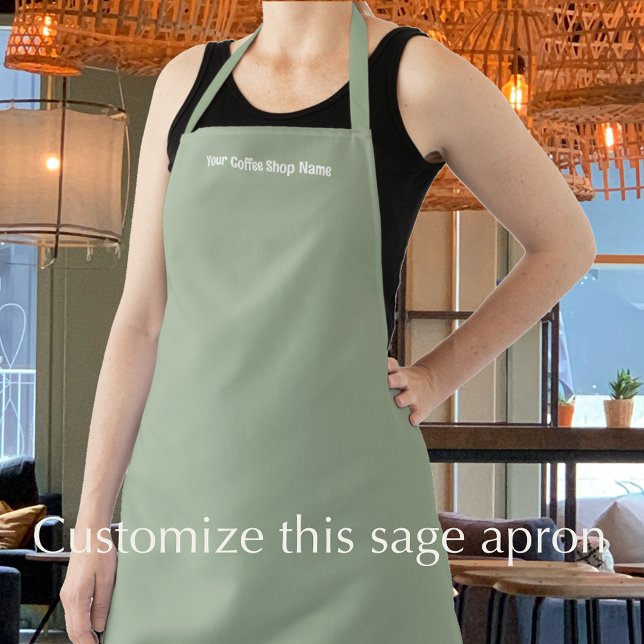 Texto personalizado delantal verde sage moderno pa (Add your custom text to this sage green apron. Modern trendy personalized apron.
)