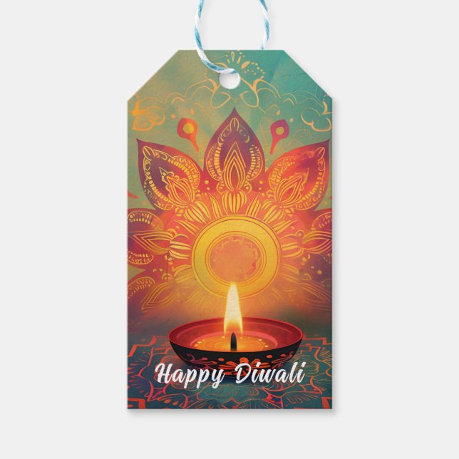 texto personalizado, etiqueta de brillo Diwali (Anverso)