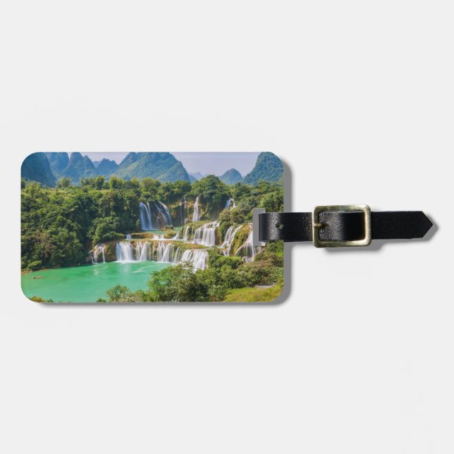 texto personalizado Etiqueta de equipaje de cascad (Frente Horizontal)